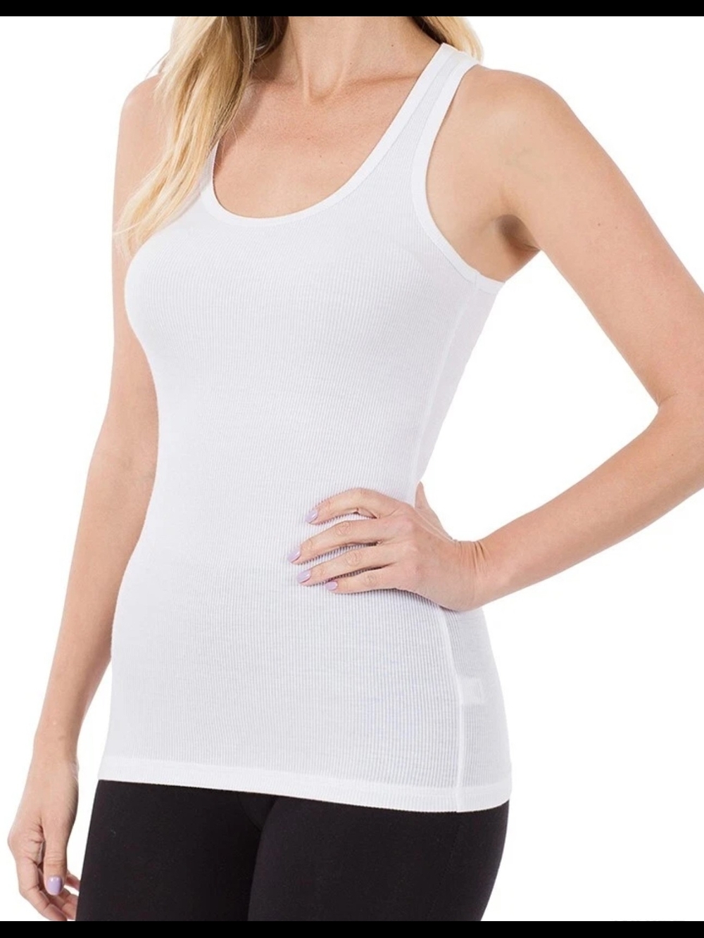 Zenana Outfitters White Ribbed Scoop Neck Muscle Tank